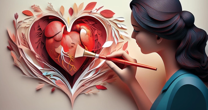 una donna che dipinge il cuore di un uomo accarezza il mio cuore un testo di vittorio errico